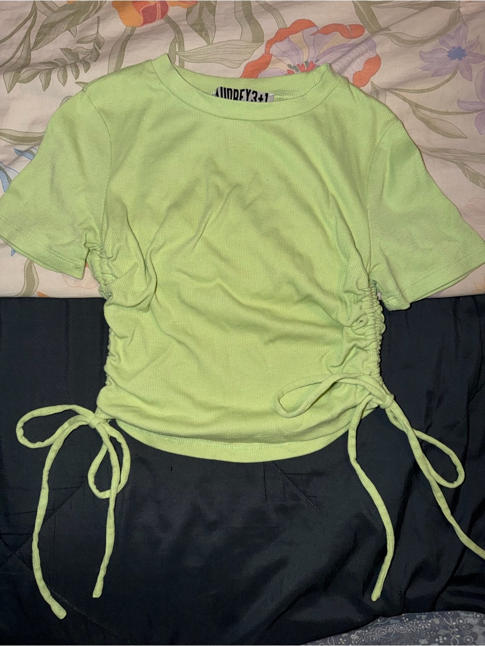 Audrey 3+1 Neon Lime Ruched Side-Tie Crop Top